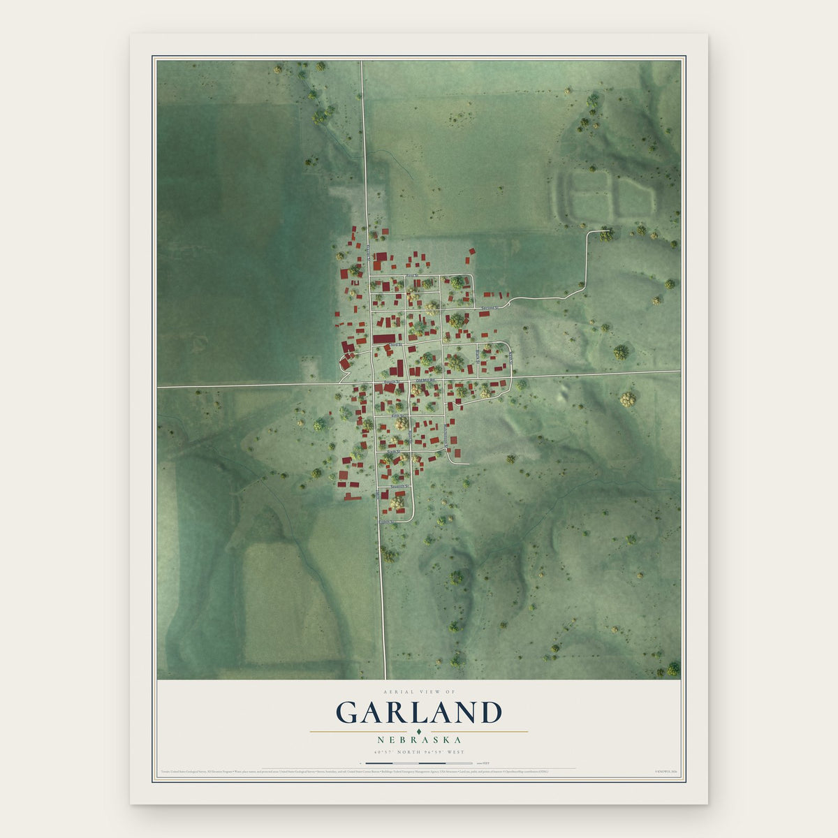 Garland, Nebraska map print, the full design