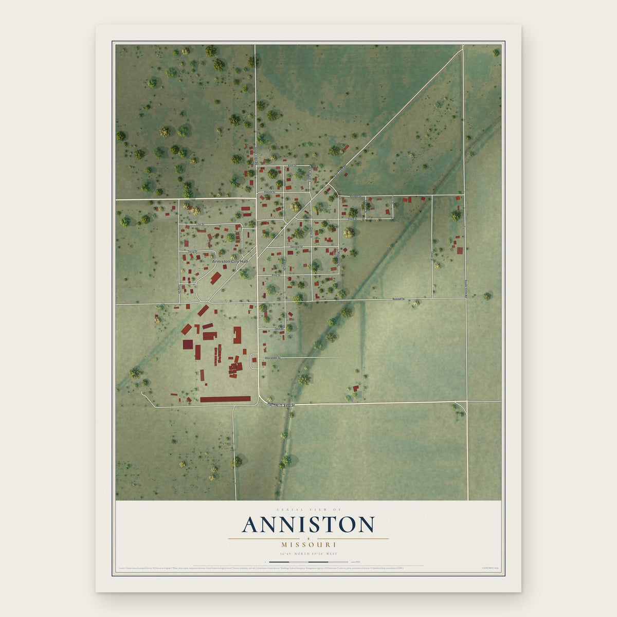 Anniston, Missouri map print, the full design