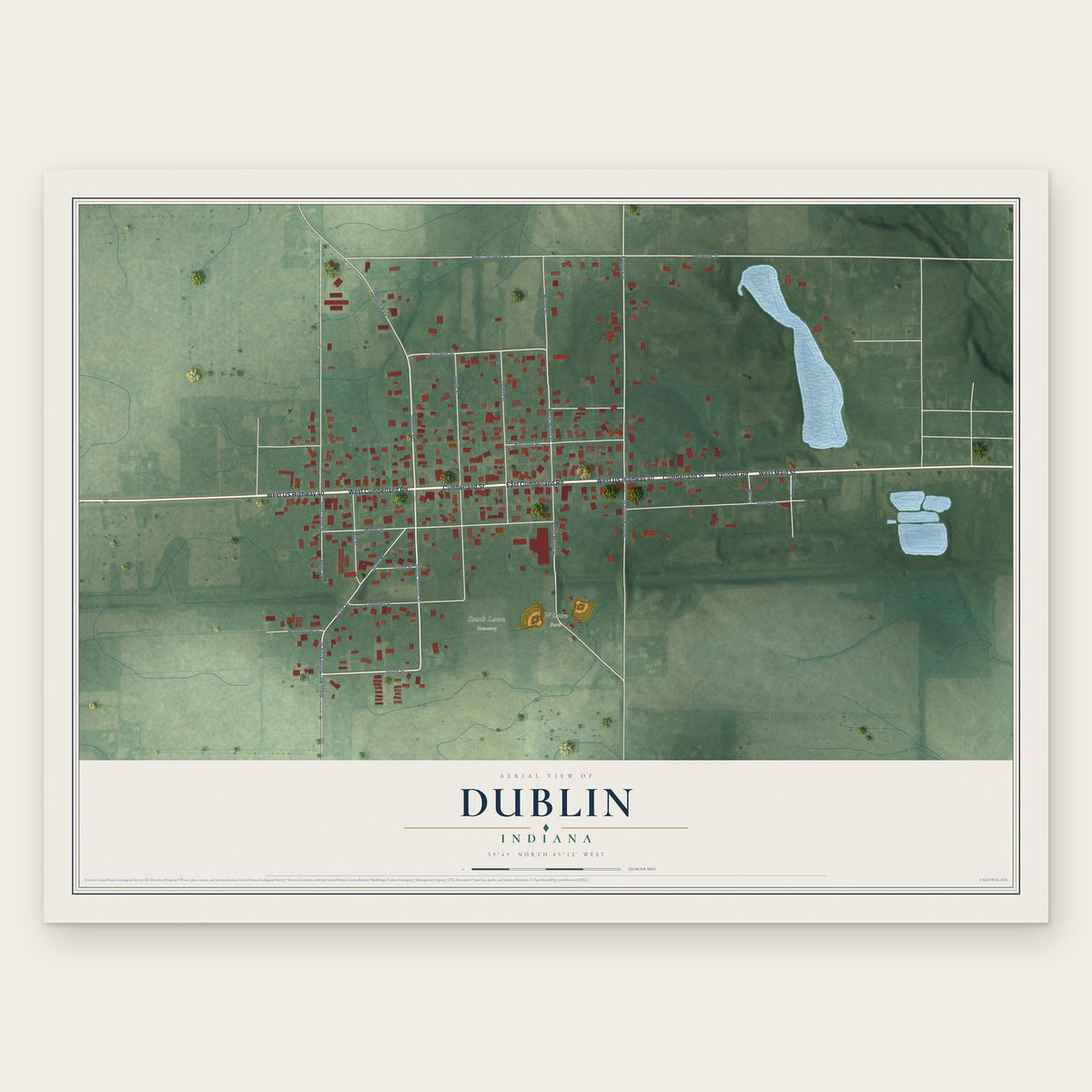 Dublin, Indiana map print, the full design