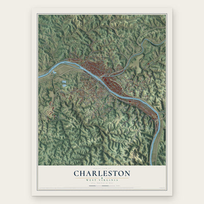 Charleston, West Virginia map print, the full design