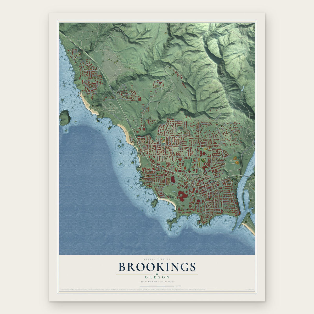 Brookings, Oregon map print, the full design
