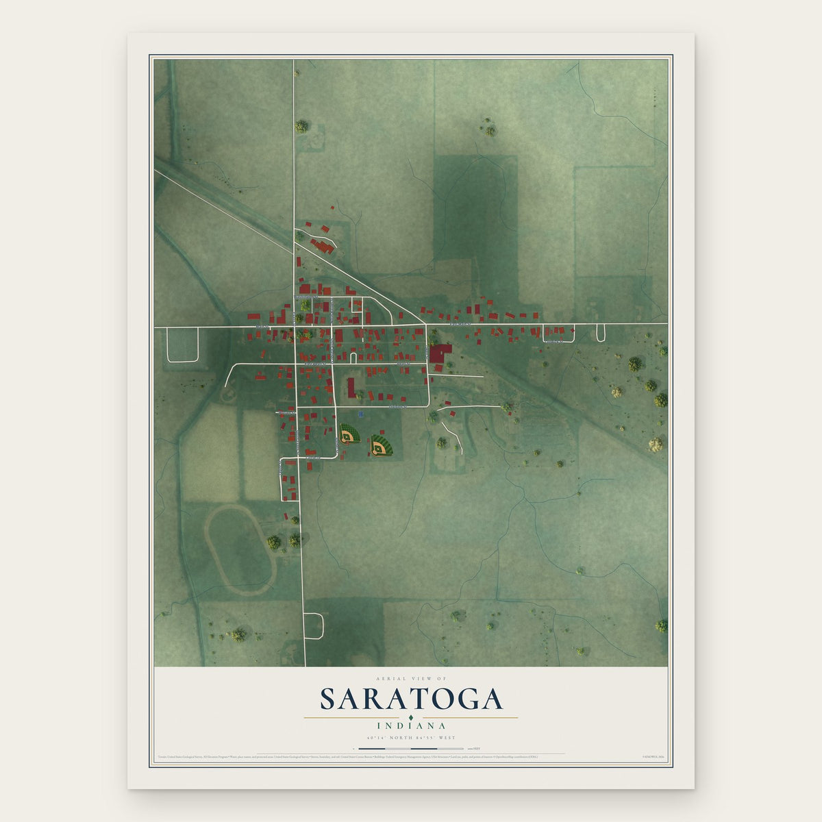 Saratoga, Indiana map print, the full design