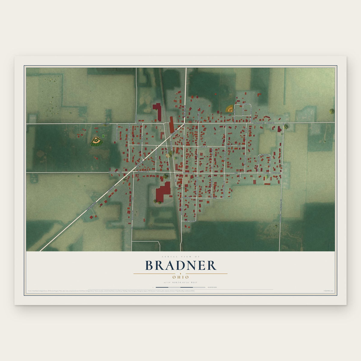 Bradner, Ohio map print, the full design