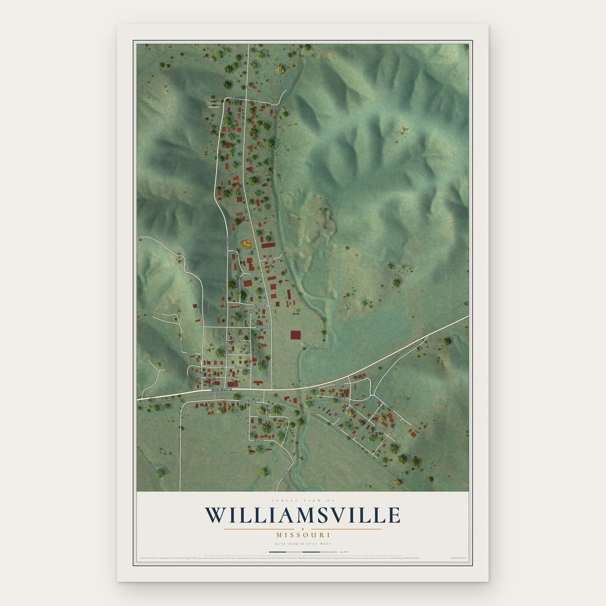 Williamsville, Missouri map print, the full design