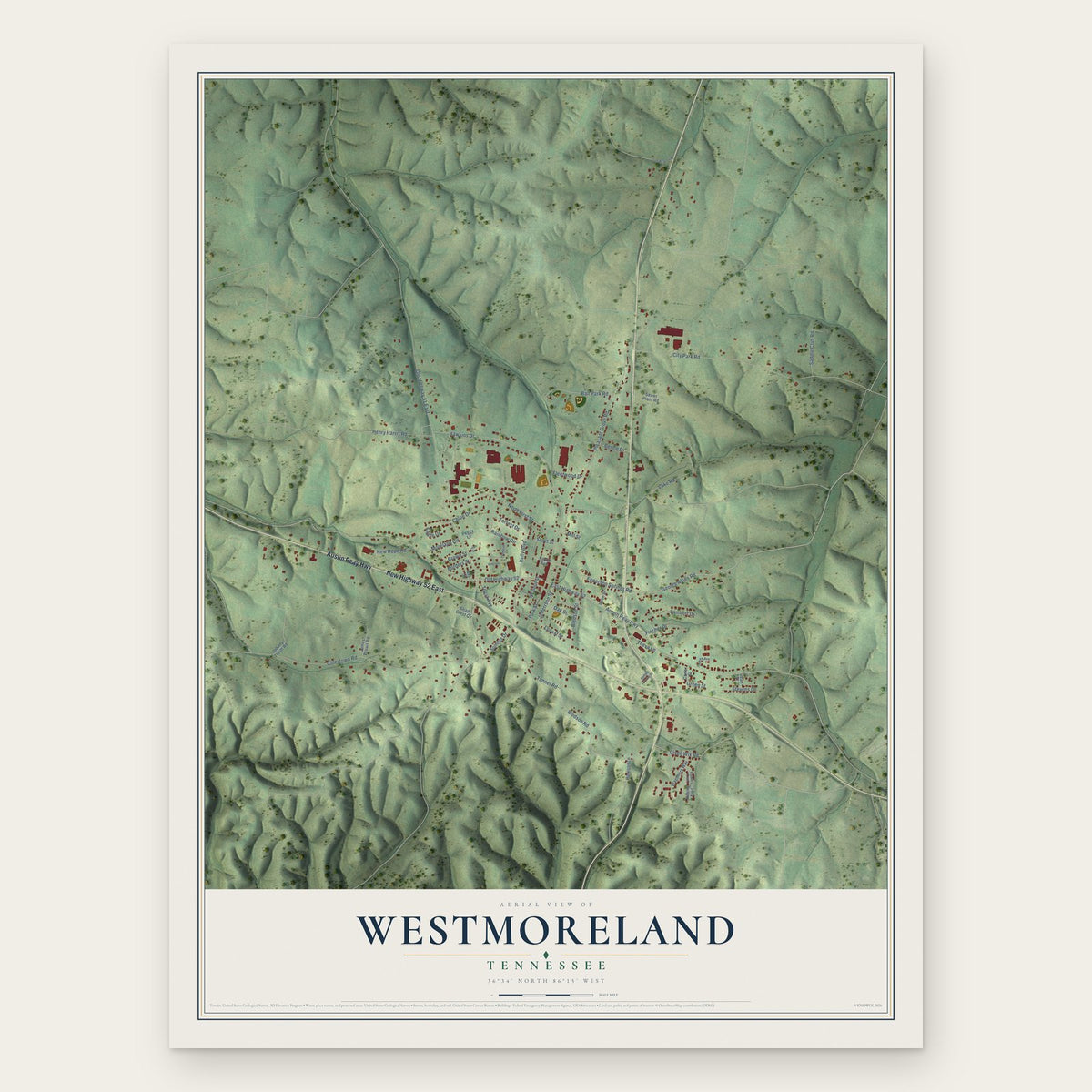 Westmoreland, Tennessee map print, the full design