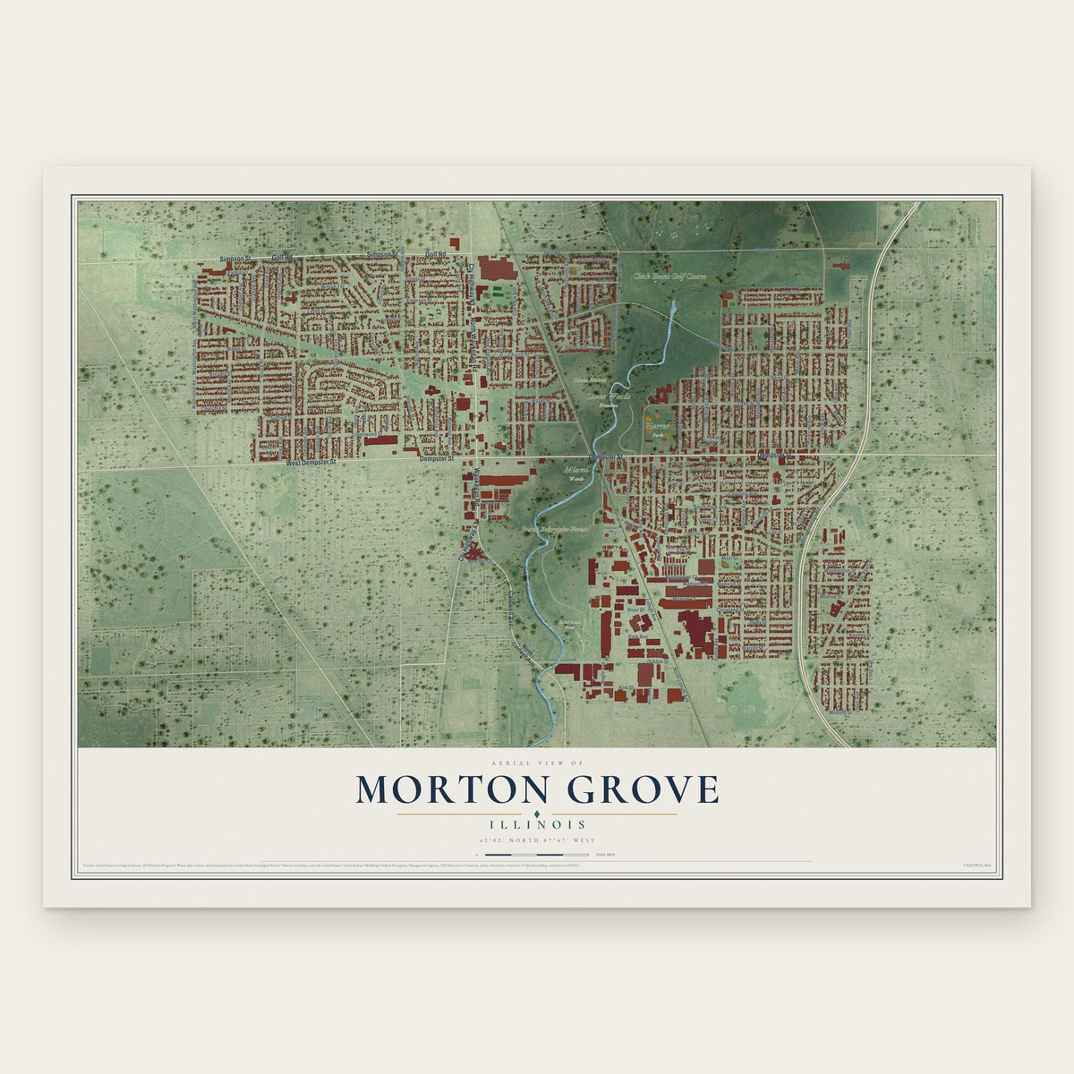 Morton Grove, Illinois map print, the full design