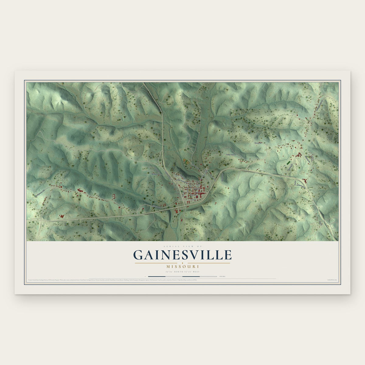 Gainesville, Missouri map print, the full design