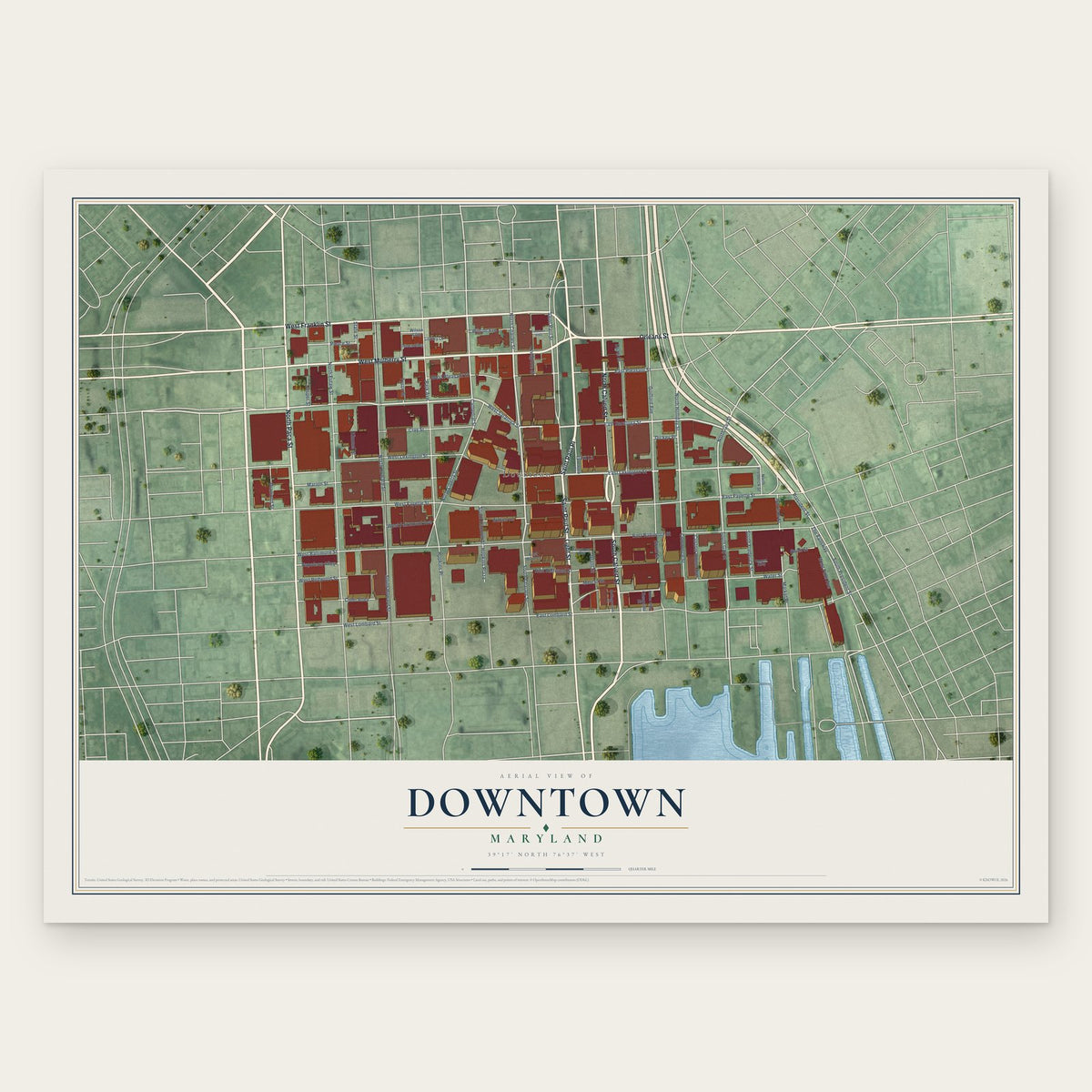 Downtown, Maryland map print, the full design