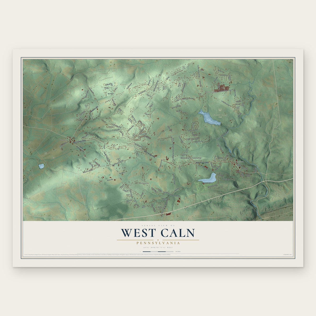 West Caln, Pennsylvania map print, the full design