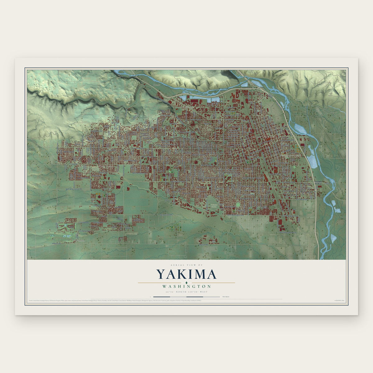Yakima, Washington map print, the full design