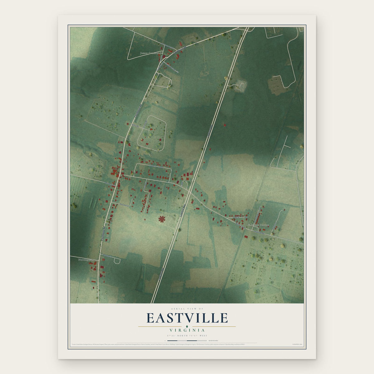 Eastville, Virginia map print, the full design