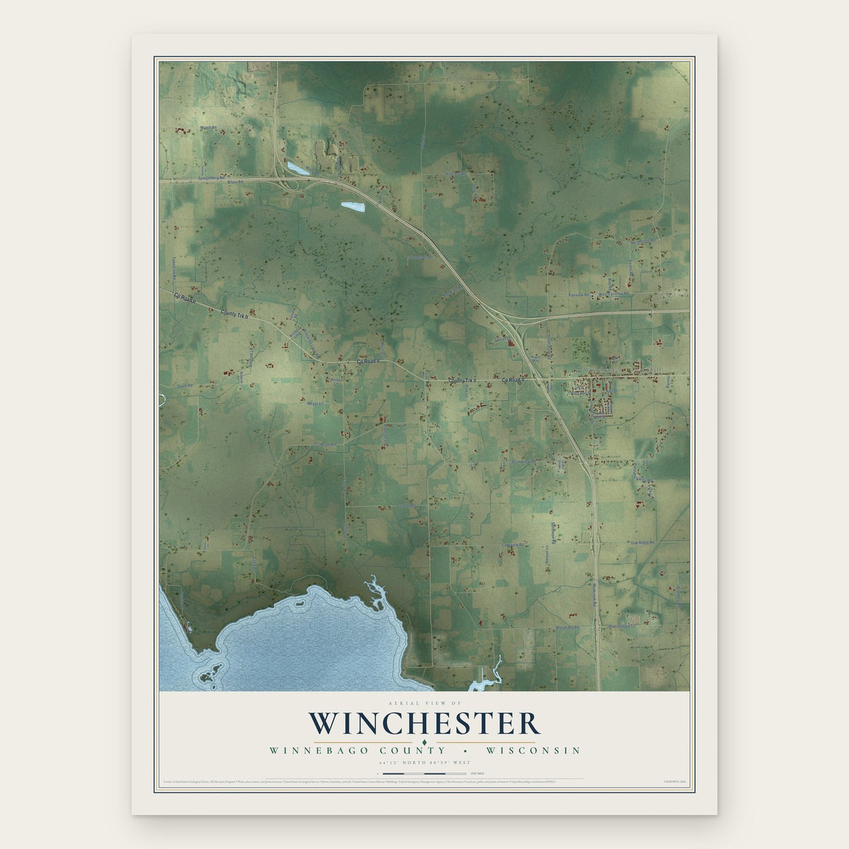 Winchester, Winnebago County, Wisconsin map print, the full design
