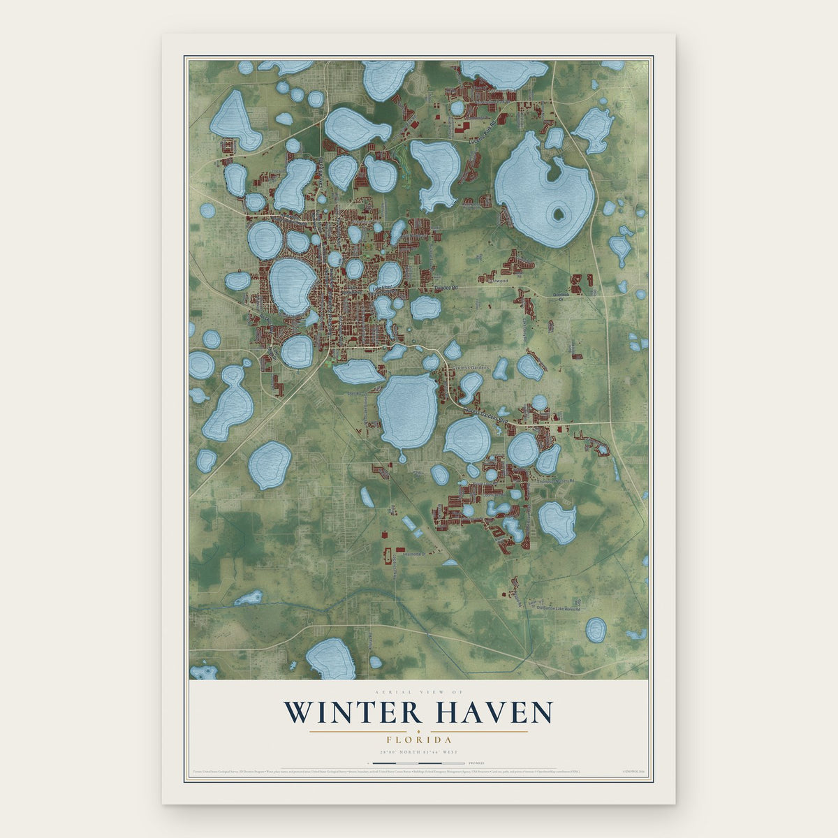 Winter Haven, Florida map print, the full design