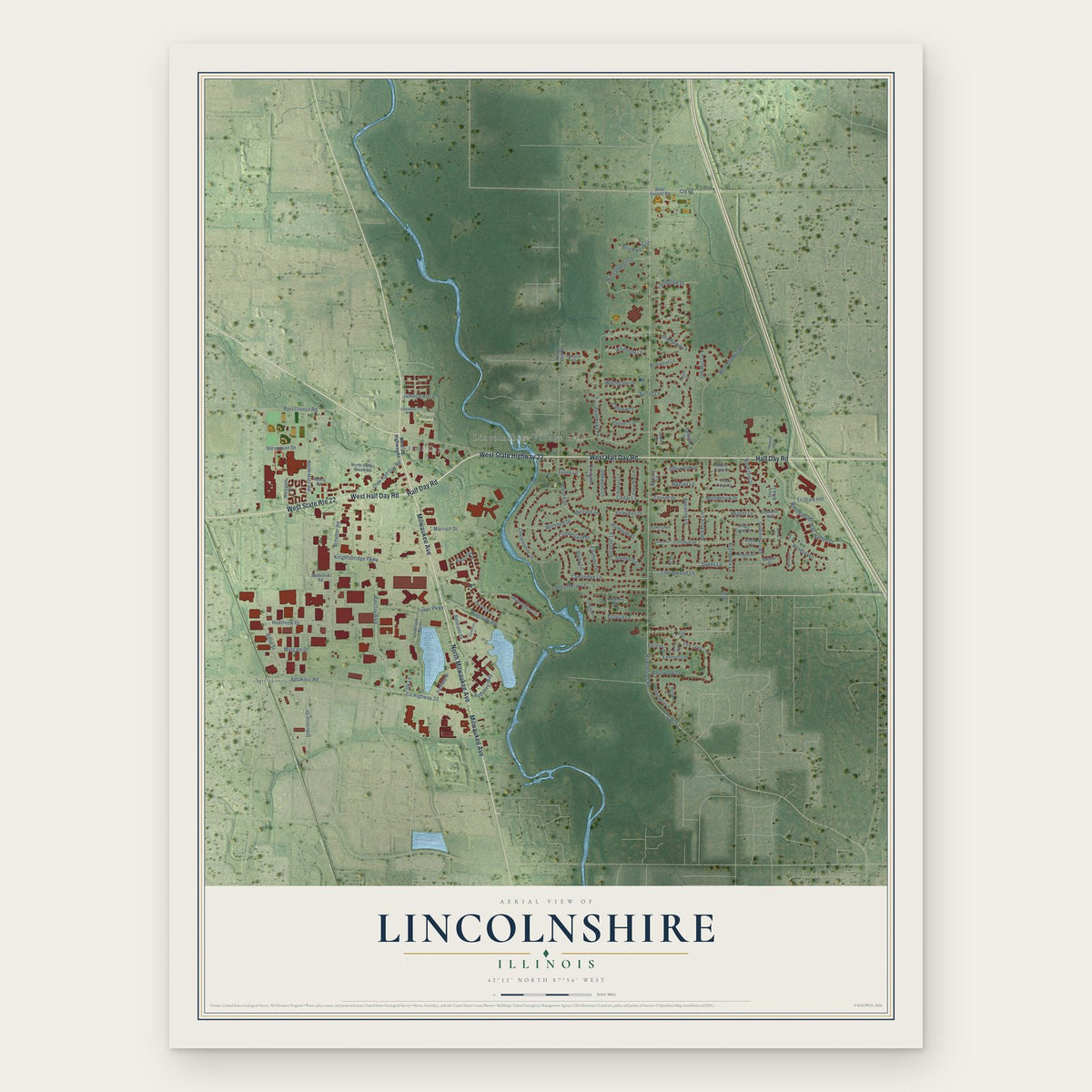 Lincolnshire, Illinois map print, the full design