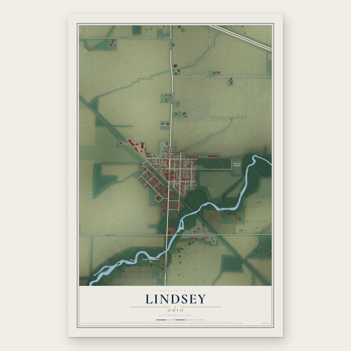 Lindsey, Ohio map print, the full design