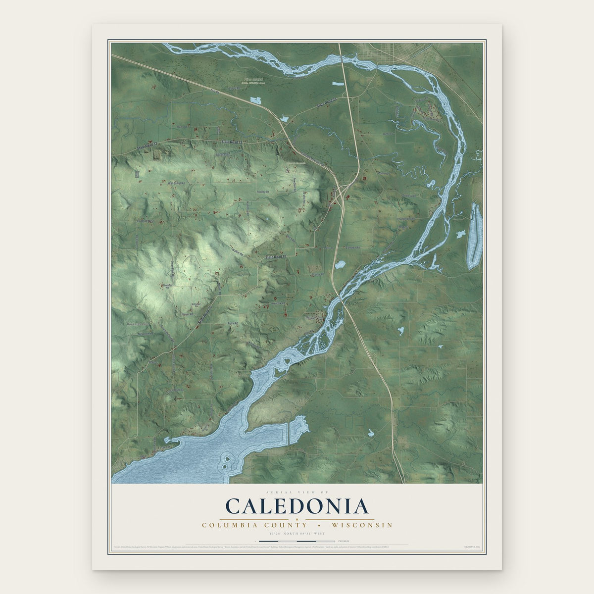 Caledonia, Columbia County, Wisconsin map print, the full design