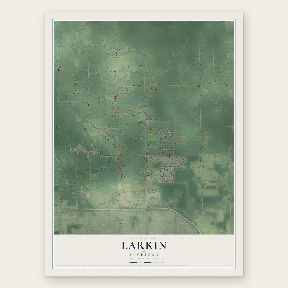 Larkin, Michigan map print, the full design