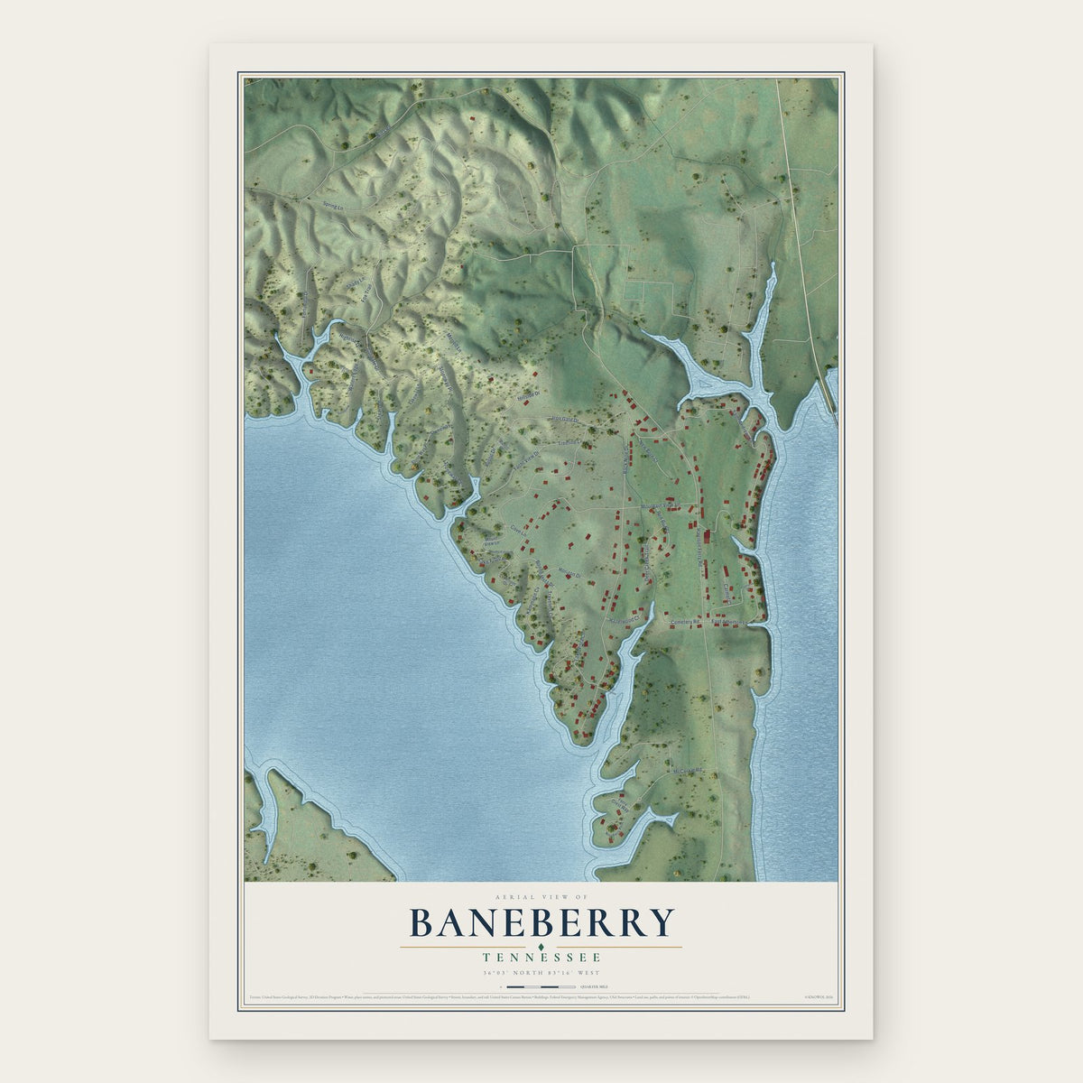 Baneberry, Tennessee map print, the full design