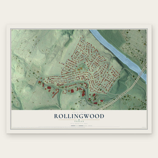 Rollingwood, Texas map print, the full design