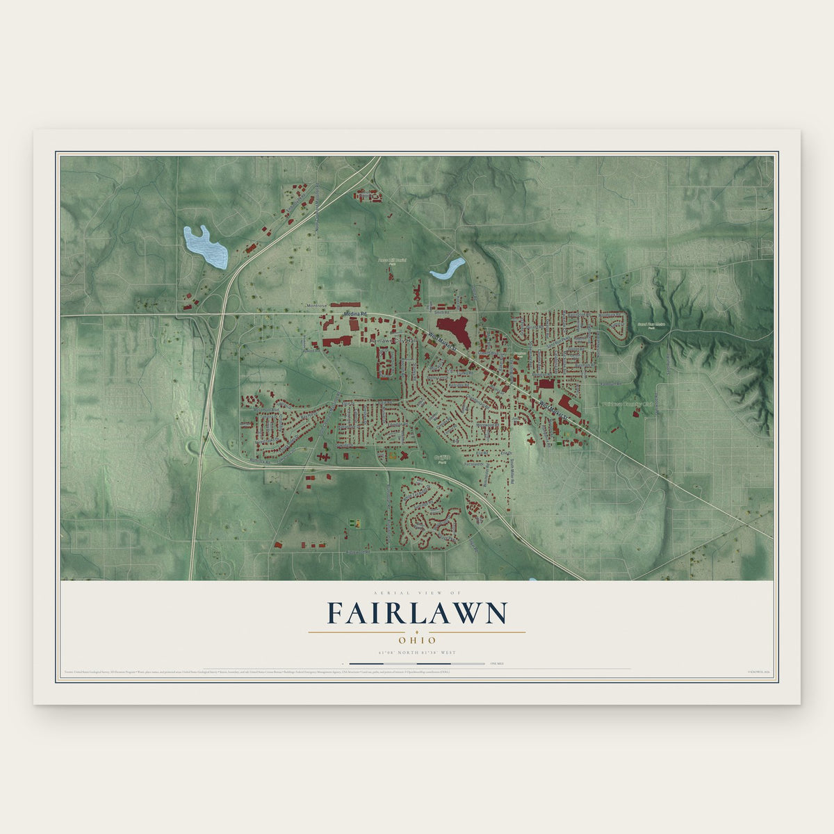 Fairlawn, Ohio map print, the full design