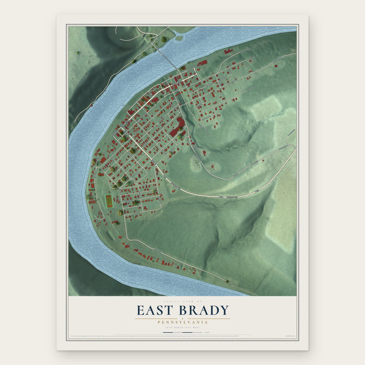East Brady, Pennsylvania map print, the full design
