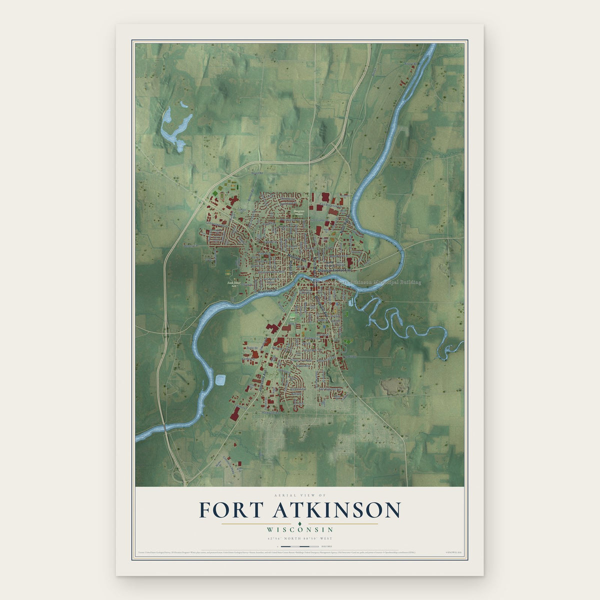 Fort Atkinson, Wisconsin map print, the full design