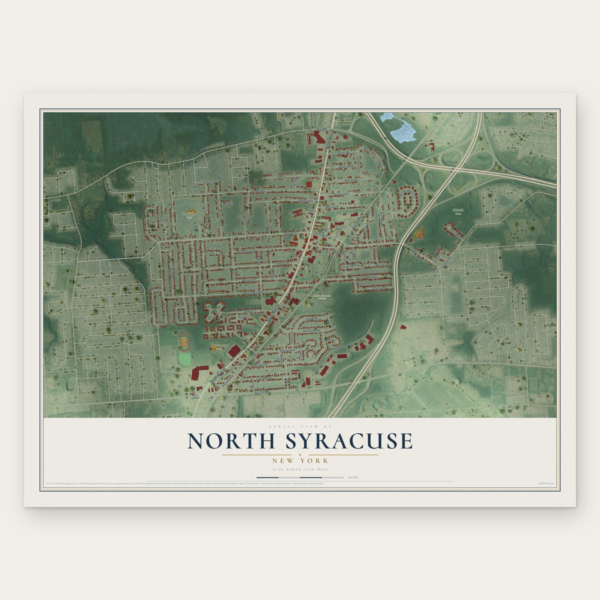 North Syracuse, New York map print, the full design