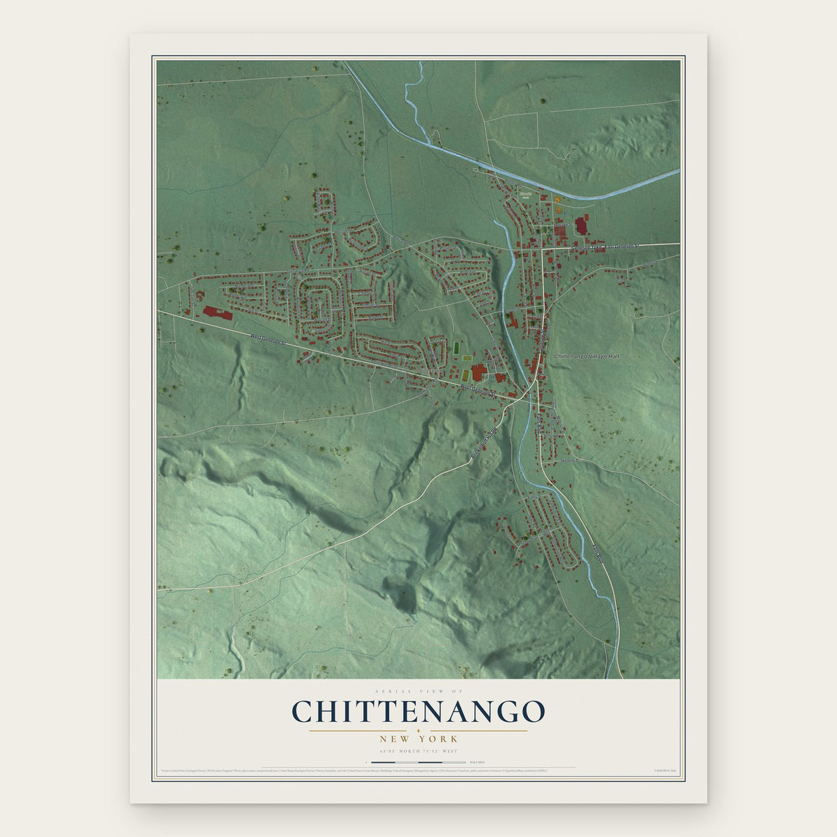 Chittenango, New York map print, the full design