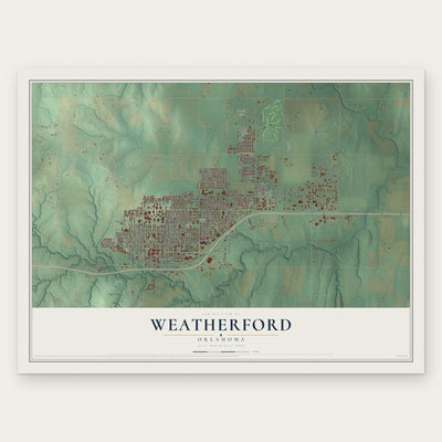 Weatherford, Oklahoma map print, the full design