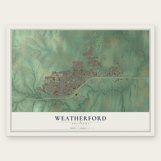 Weatherford, Oklahoma map print, the full design