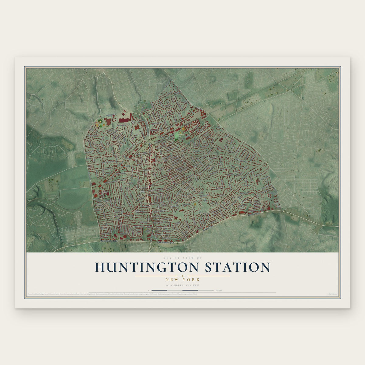 Huntington Station, New York map print, the full design