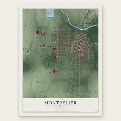 Montpelier, Indiana map print, the full design