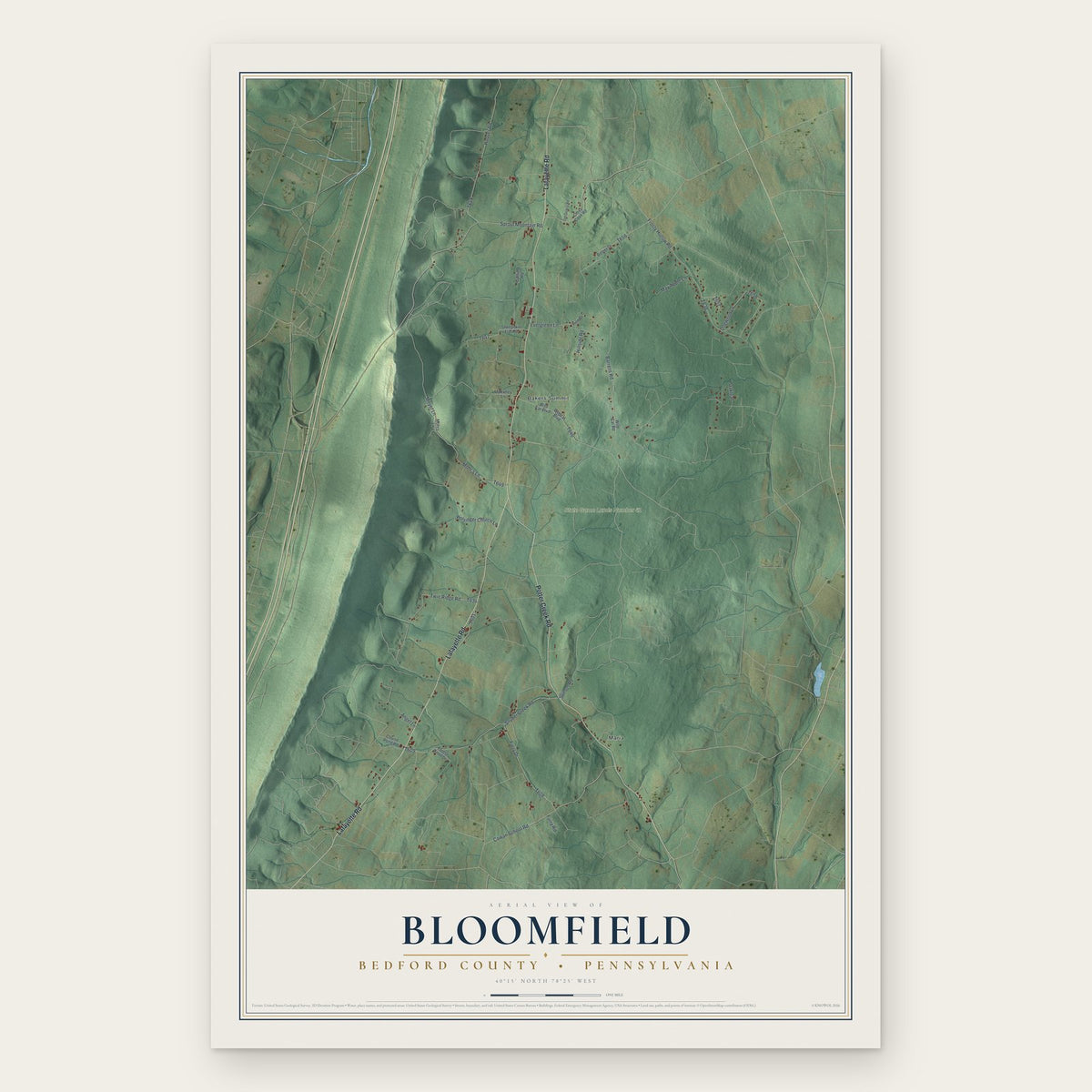 Bloomfield, Bedford County, Pennsylvania map print, the full design