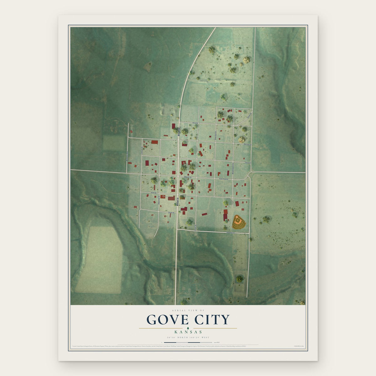 Gove City, Kansas map print, the full design