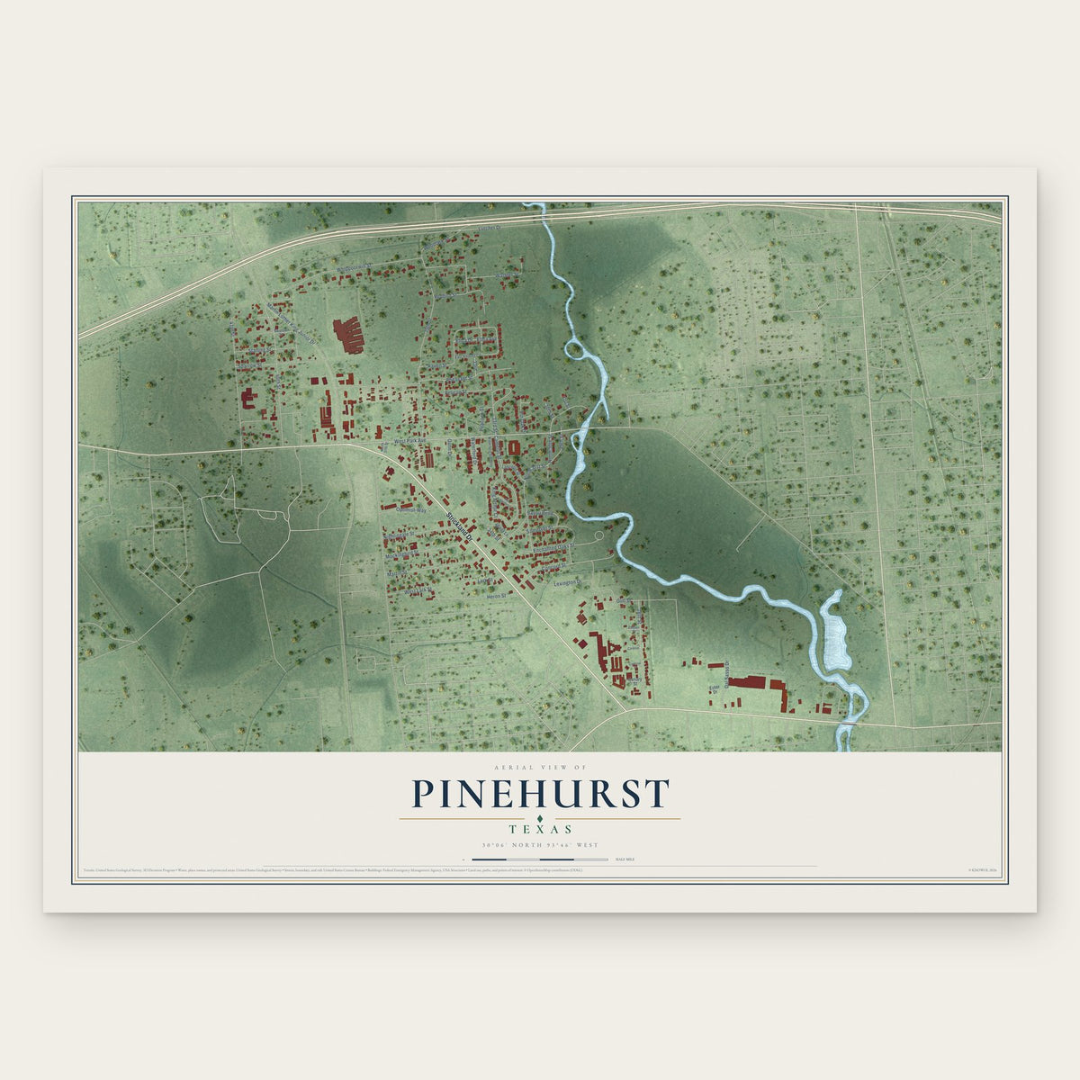 Pinehurst, Texas map print, the full design