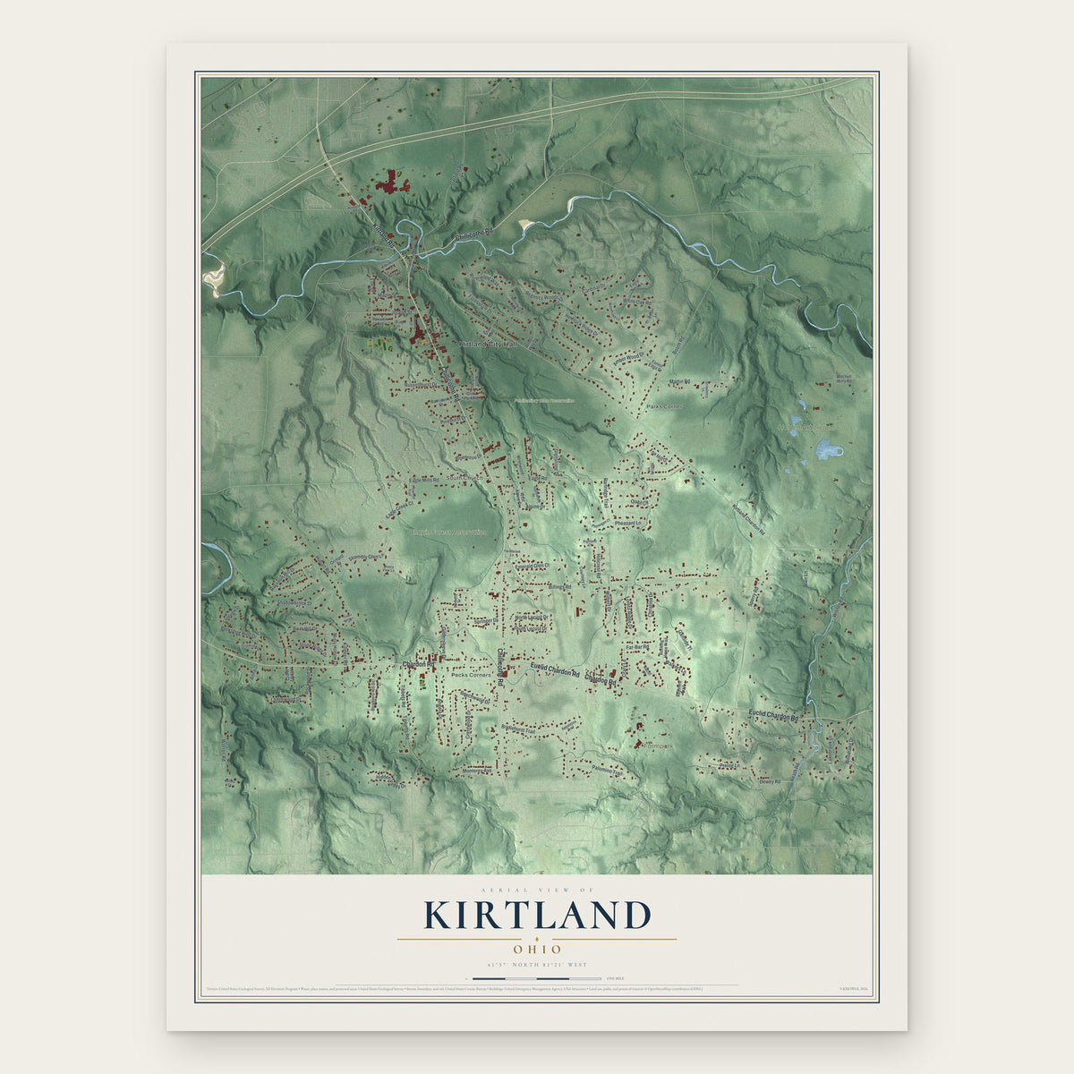 Kirtland, Ohio map print, the full design