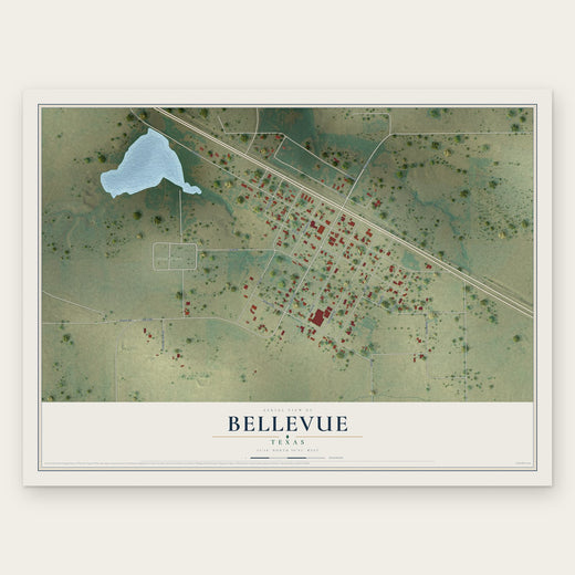 Bellevue, Texas map print, the full design