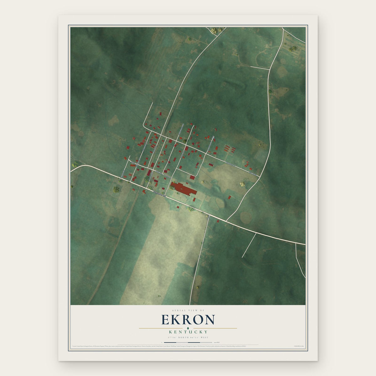 Ekron, Kentucky map print, the full design