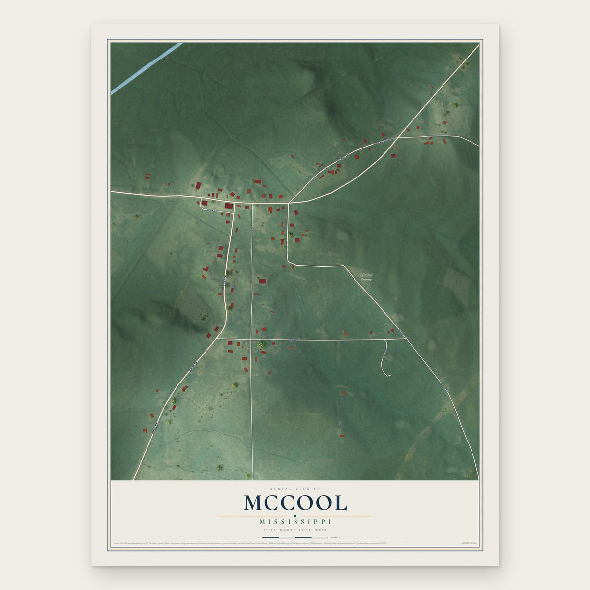 McCool, Mississippi map print, the full design
