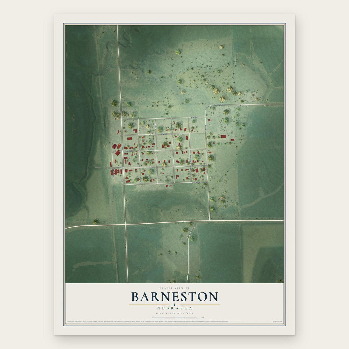 Barneston, Nebraska map print, the full design