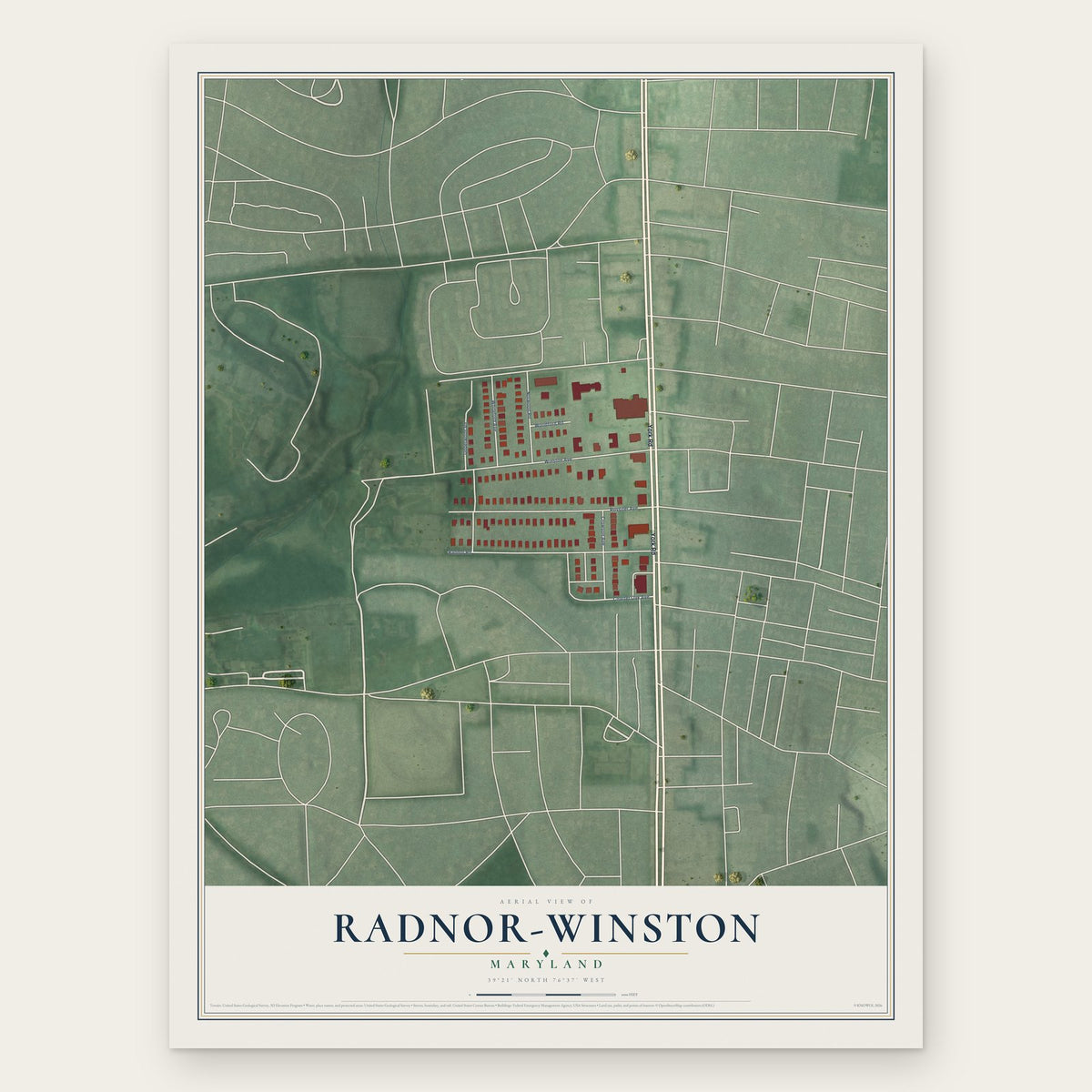 Radnor-Winston, Maryland map print, the full design