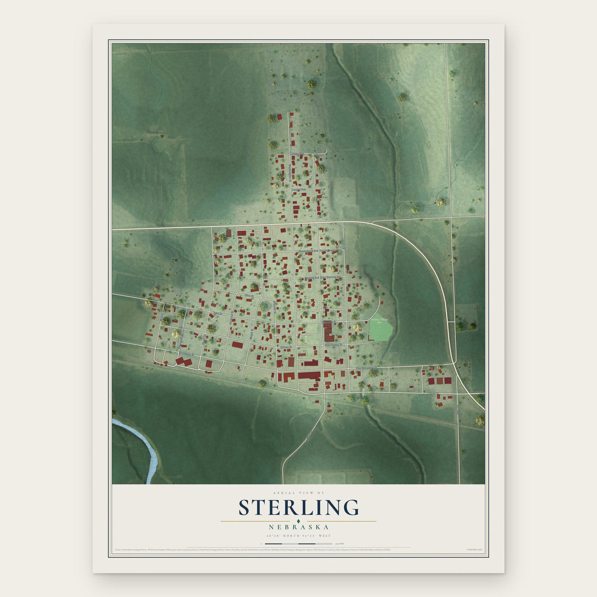Sterling, Nebraska map print, the full design