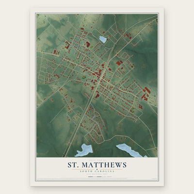 St. Matthews, South Carolina map print, the full design