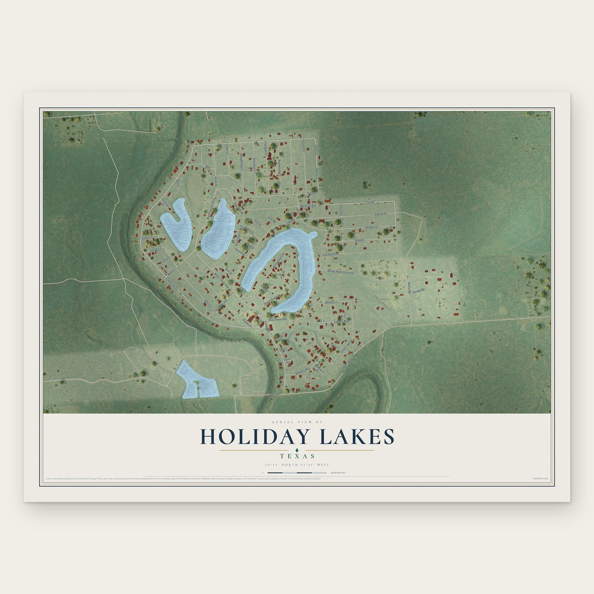 Holiday Lakes, Texas map print, the full design