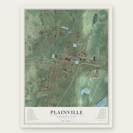 Plainville, Connecticut map print, the full design