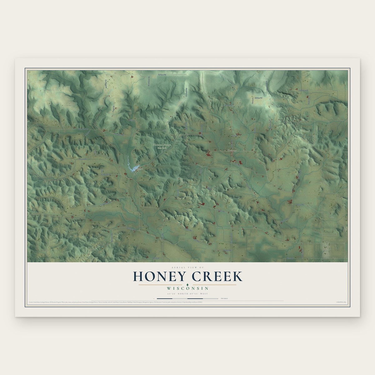 Honey Creek, Wisconsin map print, the full design