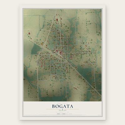 Bogata, Texas map print, the full design