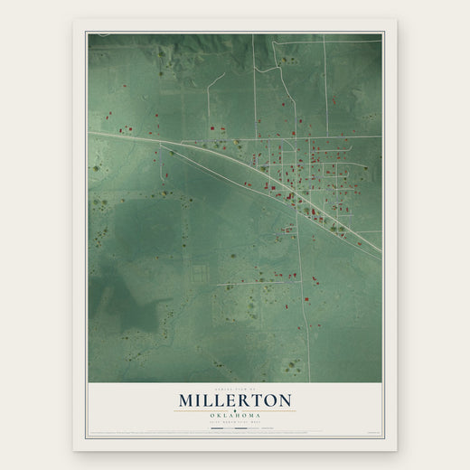 Millerton, Oklahoma map print, the full design
