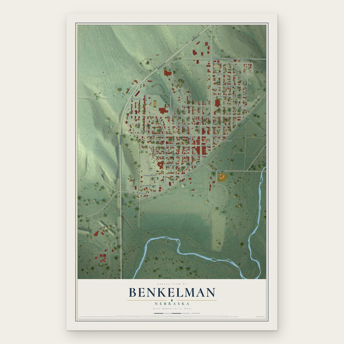 Benkelman, Nebraska map print, the full design