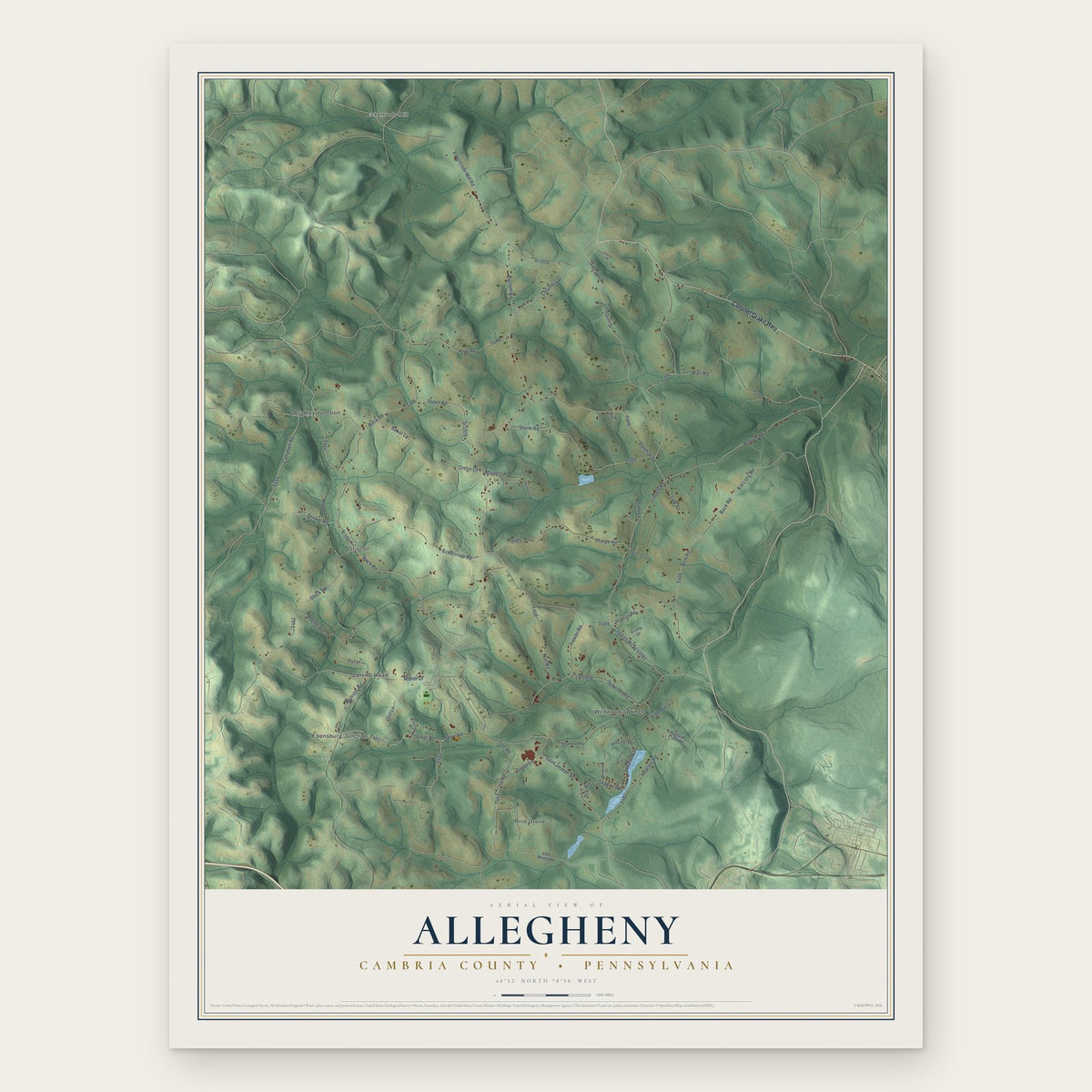 Allegheny, Cambria County, Pennsylvania map print, the full design